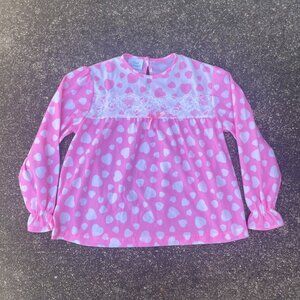 Vintage 90s Pink White Heart Long Sleeve Sleep Top Sz 8 Kids
